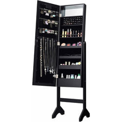 Armoire à Bijoux sur Pied avec 18 led, Angle Réglable,Doublure en Velours Doux 35 × 31,5 x 145 cm (Noir) - Costway