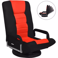 COSTWAY Fauteuil Pliable de Sol Dossier Réglable sur 6 Positions et Base Pivotante à 360° Cadre en Fer Robuste Rouge