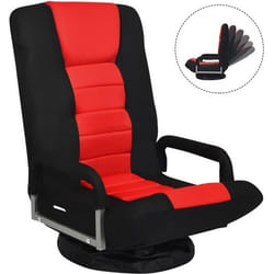 COSTWAY Fauteuil Pliable de Sol Dossier Réglable sur 6 Positions et Base Pivotante à 360° Cadre en Fer Robuste Rouge
