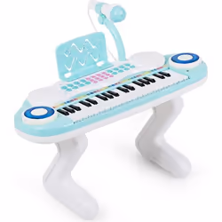 Clavier Piano pour Enfants à 37 Touches Portable COSTWAY-Lumière Rythmique-Microphone-Pieds Détachables-8 Rythmes Educatif-Bl ...