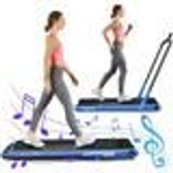 COSTWAY Tapis de Course Pliable Contrôlé APP Motorisé 12 Km/H Ecran LED Haut-parleur Bluetooth Moteur 075HP Roues Transport Bleu