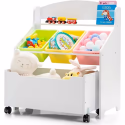 COSTWAY Meuble Rangement pour Jouets et Livres - 3 Boîtes et 1 Grand Tiroir 635 x 38 x 76 cm Blanc