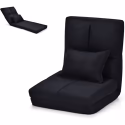 COSTWAY Chaise de Sol Convertible à Lit Ajustable 6 Positions 90°-180° en Lin avec Coussin Noir