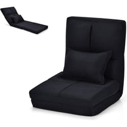 COSTWAY Chaise de Sol Convertible à Lit Ajustable 6 Positions 90°-180° en Lin avec Coussin Noir