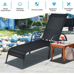 Costway - Chaise Longue de Jardin, Bain de Soleil Inclinable avec Dossier Réglable sur 5 Positions Transat de Relation avec Accoudoirs pour Plage,