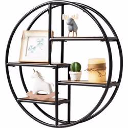 COSTWAY Étagères Murales Ronde de Style Industrielle avec 4 Etagères Dimensions : Ø 55 x 11 CM Matériel de Fixation Inclus