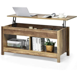 Table Basse avec Plateau Relevable, avec Espace de Rangement Caché et Etagère Inférieur, 109 x 47,5 x 50-63 cm - Costway