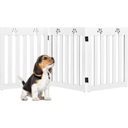 Barrière de Sécurité en Bois pour Chiens avec Charnières Flexibles à 360° et 3 Panneaux pou Escaliers,Porte,60CM - Costway