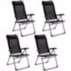 COSTWAY Lot de 4 Chaises de Jardin Pliantes Dossier Haut 7 Positions Réglables en Tissu Respirant 72x62x67-116 CM pour Porche ...
