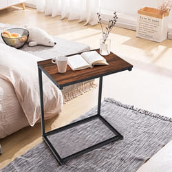 COSTWAY Table dAppoint/Bout de Canapé à Café de Salon en Forme U-Bois MDF et Métal de Style Industriel 55x35x65CM