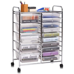 COSTWAY Tour de Rangement à Roulettes - 15 Tiroirs Amovibles 63 x 37 x 87 CM Format A4 et Lettre de Couleur Transparent