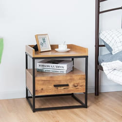 COSTWAY Table de Chevet Table dAppoint avec 1 Tiroir de Rangement en Bois 45x40x49CM Style Industriel Moderne pour SalonChambre
