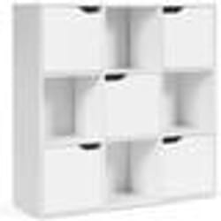 COSTWAY Bibliothèque Meuble de Rangement - 5 Portes 9 Compartiments Dispositif anti-basculement Coffre à jouets Blanc