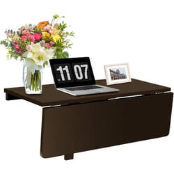 COSTWAY Table Murale Rabattable - plataux Pliable 80×60 cm (L x l)-Meuble Foyers pour Etudiants Appartements Cuisine Marron