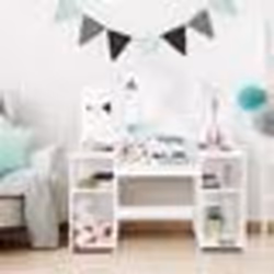 COSTWAY Coiffeuse pour Enfants 2 en 1 avec Miroir Amovible Bureau Enfant avec 4 Étagères de Style Princesse pour Filles Blanc