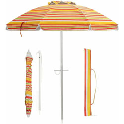 Parasol de Plage Inclinable Ø198 cm Protection uv 50+ avec Bouton Poussoir et Sac de Transport pour Patio/Piscine/Jardin-Rayures jaunes - Costway