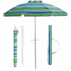Parasol de Plage Inclinable Ø198 cm Protection uv 50+ avec Bouton Poussoir et Sac de Transport pour Patio/Piscine/Jardin-Rayures vertes - Costway