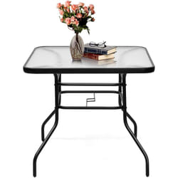 Table de Jardin Carrée en Métal avec Plateau en Verre 81 x 81 x 71 cm de Style Moderne pour Terrasse, Balcon et Cour, Noir - Costway