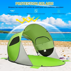COSTWAY Tente de Plage Pop-up Pliable Automatique Instantanée 3-4 Personnes Anti UV avec 8 Sardines 4 Cordes d’Ancrage Vert