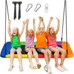 COSTWAY Balançoire Rectangulaire en Tissu Oxford 150×80cm, Balançoire Extérieu Enfant avec Cordes de Suspension Réglables 100-180CM, Charge 150KG
