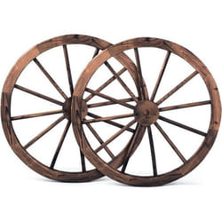 COSTWAY Set 2 Roue Décorative en Bois Décoration pour Jardin Bar Salon etc. Couleur Naturel 76x76x35 CM
