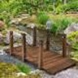 COSTWAY Pont de Jardin en Sapin 150 x 67 x 55cm Carbonisé avec Chaînes de Sécurité pour Ruisseau Jardin Cour Charge 225 Kg