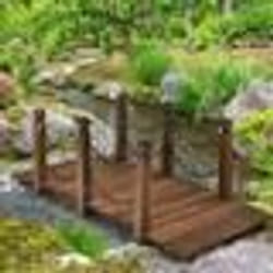 COSTWAY Pont de Jardin en Sapin 150 x 67 x 55cm Carbonisé avec Chaînes de Sécurité pour Ruisseau Jardin Cour Charge 225 Kg
