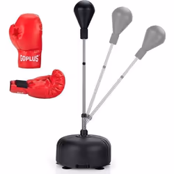 COSTWAY Punching Ball sur Pied Enfants Hauteur Réglable 140-158 cm avec Gants Base Lesté de Sable/Eau 6 Ventouses Sac de Frappe
