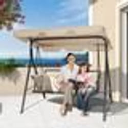 COSTWAY Balancelle de Jardin 3 Places en Polyester et Acier avec Toit Anti-UV Réglable pour BalconTerrasse 170 x 110 x 150CM Brun