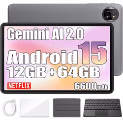 Blackview Tab 20 Wifi Tablette Google Gemini AI 2.0 10.1 Android 15 2.4G+5G Wifi12+64 Go-SD 2 To 6600mAh Gris Avec Clavier K1