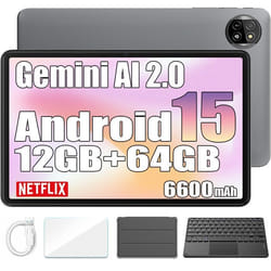 Blackview Tab 20 Wifi Tablette Google Gemini AI 2.0 10.1 Android 15 2.4G+5G Wifi12+64 Go-SD 2 To 6600mAh Gris Avec Clavier K1
