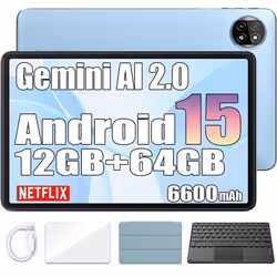 Blackview Tab 20 Wifi Tablette Google Gemini AI 2.0 10.1 Android 15 2.4G+5G Wifi12+64 Go-SD 2 To 6600mAh Bleu Avec Clavier K1