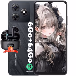 Blackview WAVE 8C Téléphone Portable Pas Cher 6.56 6Go+64Go 13MP+8MP 4700mAh Dual SIM Noir avec Blackview AirBuds 8