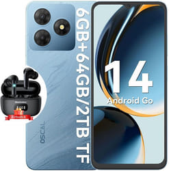 Oscal FLAT 2C Téléphone Portable 656 64Go 5000mAh Android 14 Dual SIM Bleu avec Blackview Airbuds 8