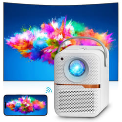 Mini Vidéoprojecteur 1080P 5G WiFi Nouvelle Génération Auto Focus Bluetooth Home Ciné pour Phone/TV Stick/HDMI/AV/USB-Blanc
