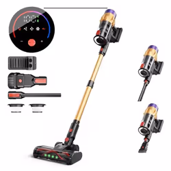 Aspirateur Balai sans Fil 3 en 1 trois Vitesse 35KPA/550W/40Mins Recharge Murale Écran LED Intelligent pour Les Poils d’Anima ...