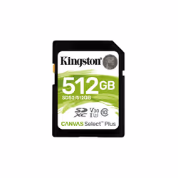 Kingston Technology Carte SDXC Canvas Select Plus 100R C10 UHS-I U3 V30 de 512 Go, 512 Go, SDXC, Classe 10, UHS-I, 100 Mo/s,  ...