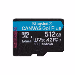 Kingston Technology Carte microSDXC Canvas Go Plus 170R A2 U3 V30 de 512 Go sans ADP, 512 Go, MicroSD, Classe 10, UHS-I, 170  ...