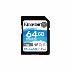 Kingston Technology Carte SDXC Canvas Go Plus 170R C10 UHS-I U3 V30 de 64 Go, 64 Go, SD, Classe 10, UHS-I, 170 Mo/s, 70 Mo/s