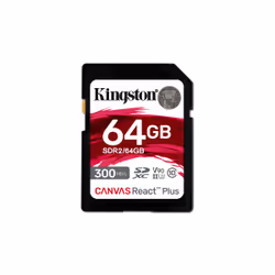Kingston Technology 64GB Canvas React Plus SDXC UHS-II 300R/260W U3 V90 for Full HD/4K/8K, 64 Go, SD, Classe 10, UHS-II, 300 ...