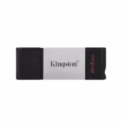 Kingston Technology DataTraveler 80, 64 Go, USB Type-C, 3.2 Gen 1 (3.1 Gen 1), 200 Mo/s, Casquette, Noir, Argent