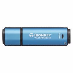 Kingston Technology IronKey Vault Privacy 50, 64 Go, USB Type-A, 3.2 Gen 1 (3.1 Gen 1), 250 Mo/s, Casquette, Bleu