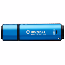 Kingston Technology IronKey Vault Privacy 50, 128 Go, USB Type-C, 3.2 Gen 1 (3.1 Gen 1), 250 Mo/s, Casquette, Noir, Bleu