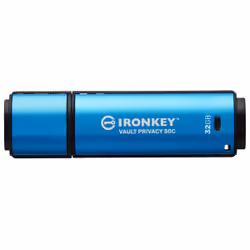 Kingston Technology IronKey Vault Privacy 50, 32 Go, USB Type-C, 3.2 Gen 1 (3.1 Gen 1), 250 Mo/s, Casquette, Noir, Bleu