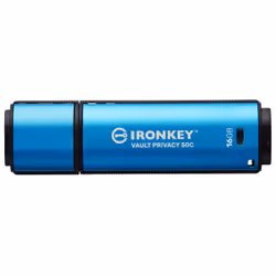 Kingston Technology IronKey Vault Privacy 50, 16 Go, USB Type-C, 3.2 Gen 1 (3.1 Gen 1), 250 Mo/s, Casquette, Noir, Bleu