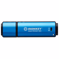 Kingston Technology IronKey Vault Privacy 50, 8 Go, USB Type-C, 3.2 Gen 1 (3.1 Gen 1), 250 Mo/s, Casquette, Noir, Bleu