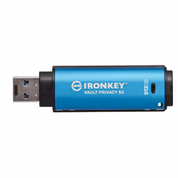 Kingston Technology IronKey Vault Privacy 50, 512 Go, USB Type-C, 3.2 Gen 1 (3.1 Gen 1), 310 Mo/s, Casquette, Bleu