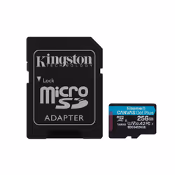 Kingston Technology Carte microSDXC Canvas Go Plus Gen4 200 Mo/s A2 U3 V30 256 Go + adaptateur, 256 Go, MicroSD, Classe 10, U ...