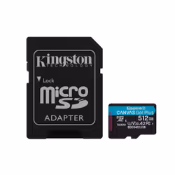 Kingston Technology Carte microSDXC Canvas Go Plus Gen4 200 Mo/s A2 U3 V30 512 Go + adaptateur, 512 Go, MicroSD, Classe 10, U ...