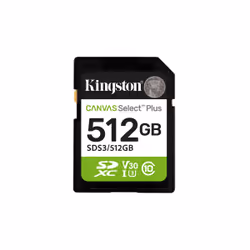 Kingston Technology 512 Go SDXC Canvas Select Plus Gen3 150 Mo/s C10 UHS-I U3 V30, 512 Go, SD, Classe 10, UHS-I, 150 Mo/s, Cl ...